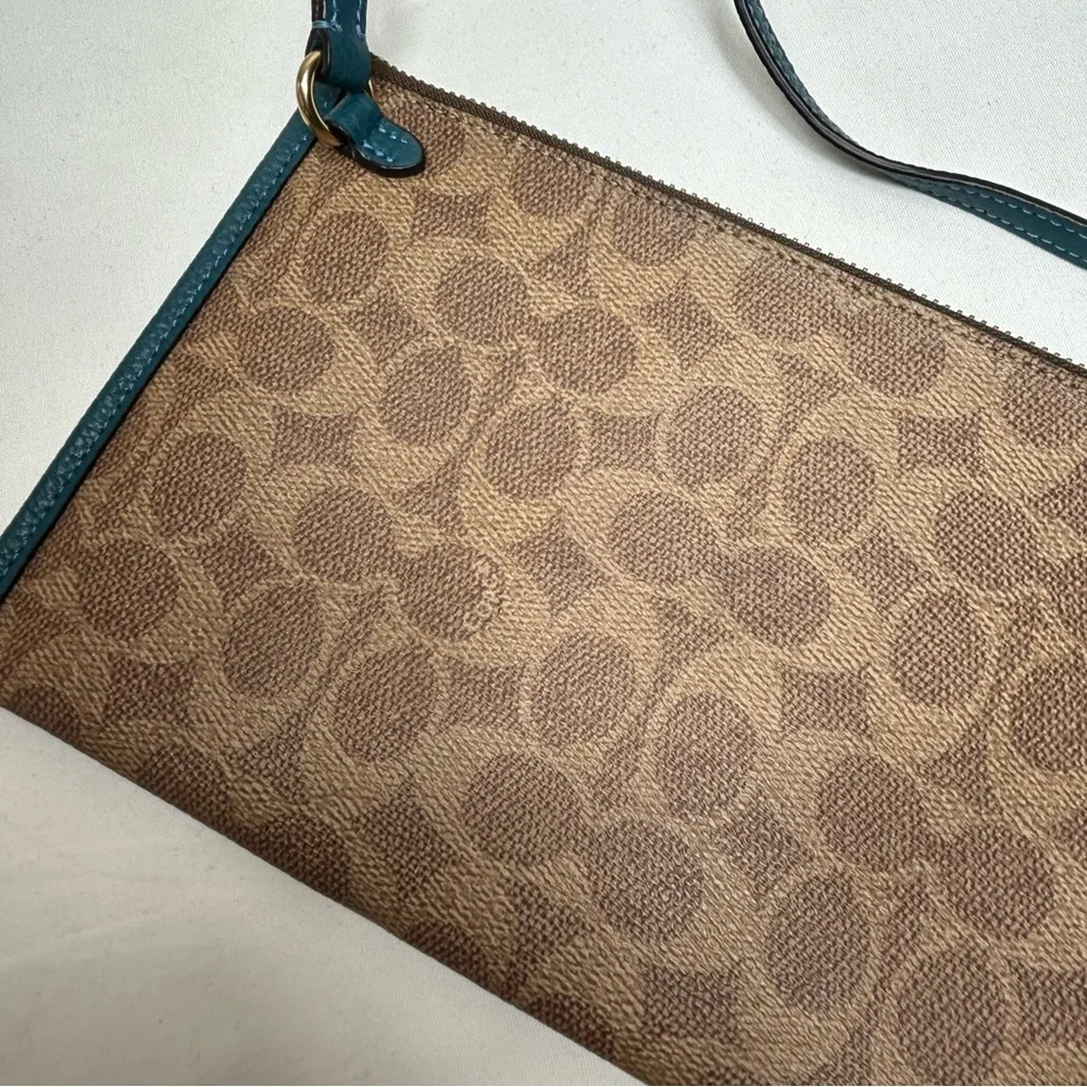 Coach Day Wristlet In Signature‎ Coated Canvas And Refined leather Teal Trim